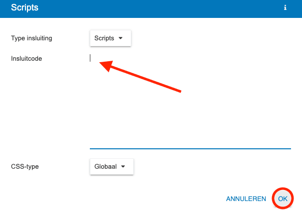 Embed code input in Strato