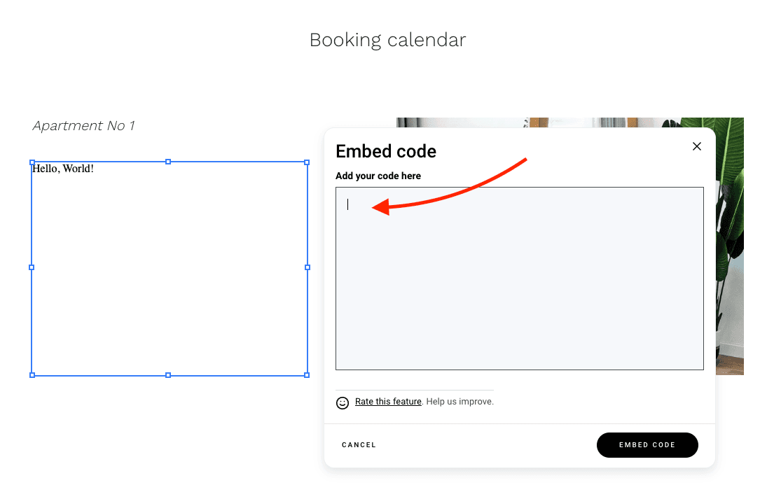 Paste Bookingmood Embed code in Zyro